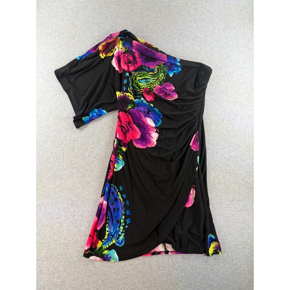 Bisou Bisou Michele Bohbot One Shoulder Floral Ruched Dress Size 10